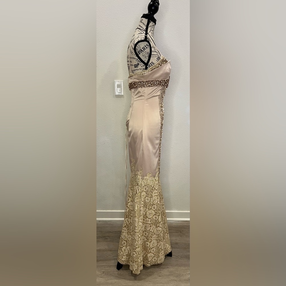 Cream Silk & Lace Evening Gown - Picture 4 of 12